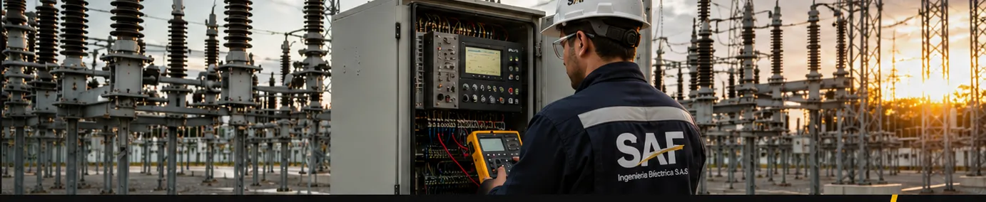 Ingeniero SAF realizando mediciones en un gabinete de control